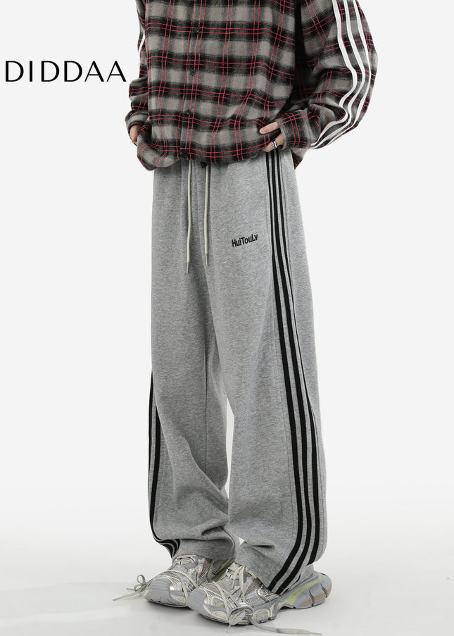 Grey Loose Fit Striped Sweatpants for Men - Unisex Sweatpants