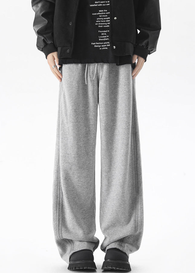 Grey Loose Fit Striped Sweatpants for Men - Unisex Sweatpants