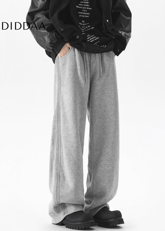 Grey Loose Fit Striped Sweatpants for Men - Unisex Sweatpants