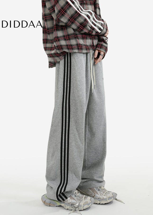 Grey Loose Fit Striped Sweatpants for Men - Unisex Sweatpants