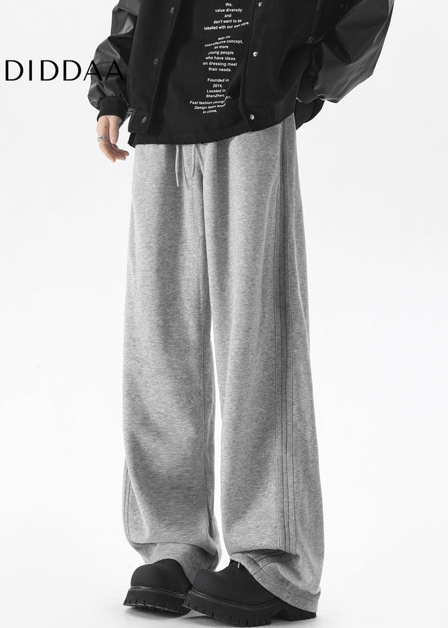 Grey Loose Fit Striped Sweatpants for Men - Unisex Sweatpants