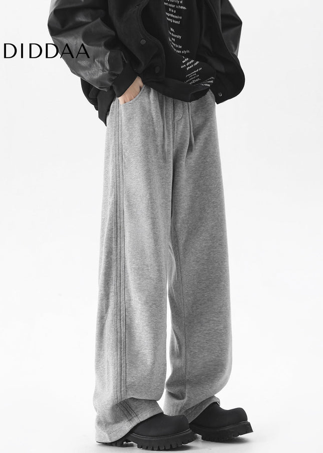 Grey Loose Fit Striped Sweatpants for Men - Unisex Sweatpants