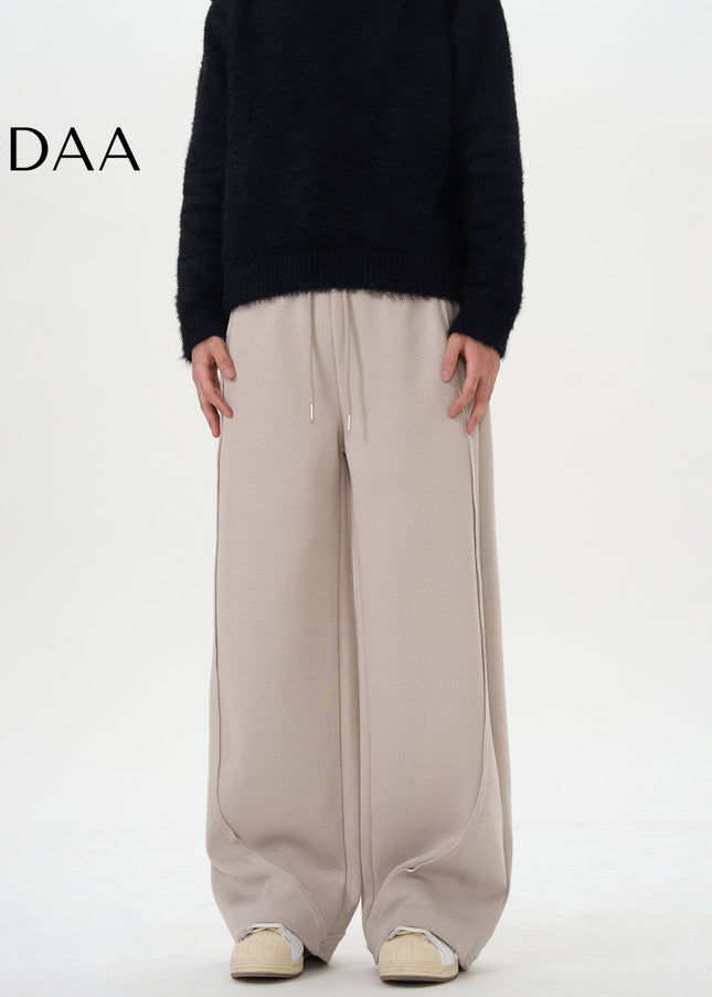 Grey Loose Fit Wide-Leg Drawstring Sweatpants - S / Beige - Unisex Sweatpants