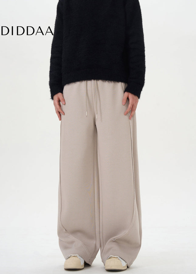 Grey Loose Fit Wide-Leg Drawstring Sweatpants - Unisex Sweatpants