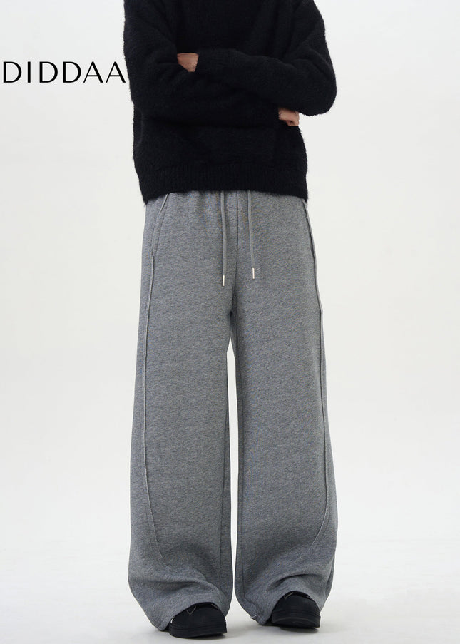 Grey Loose Fit Wide-Leg Drawstring Sweatpants - Unisex Sweatpants