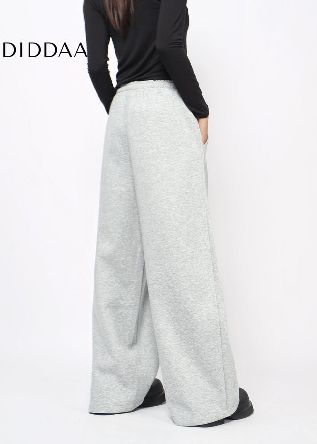 Grey Pleated Drape Wide-Leg Casual Sweatpants - Unisex Sweatpants