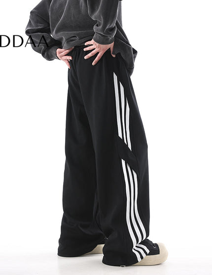 Grey Striped Loose Fit Wide-Leg Sweatpants - S / Black - Unisex Sweatpants