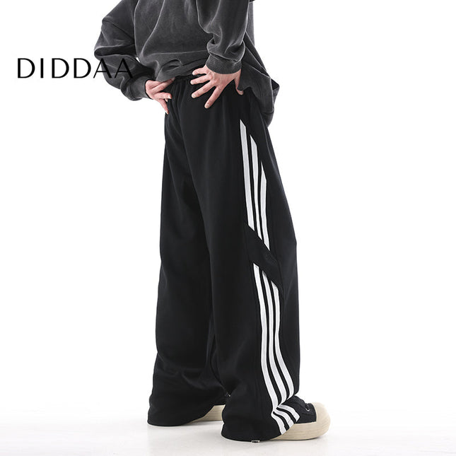 Grey Striped Loose Fit Wide-Leg Sweatpants - S / Black - Unisex Sweatpants
