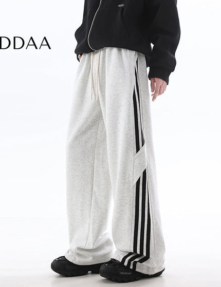 Grey Striped Loose Fit Wide-Leg Sweatpants - S / White - Unisex Sweatpants