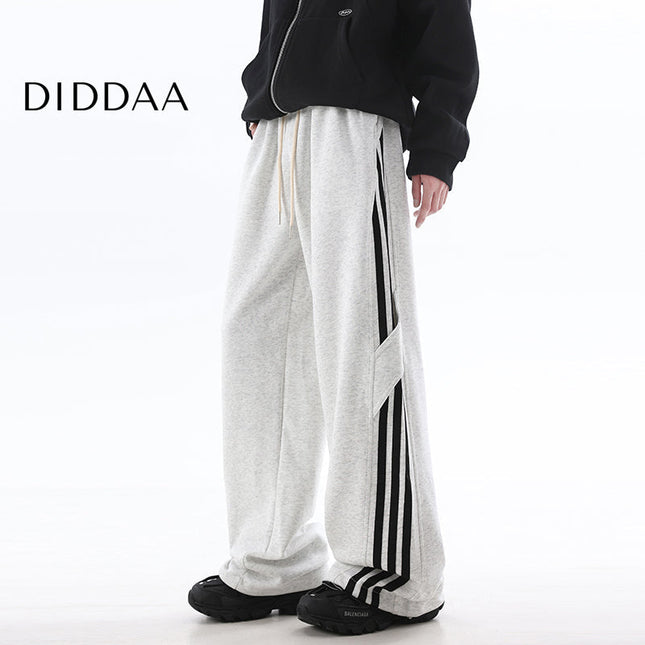 Grey Striped Loose Fit Wide-Leg Sweatpants - S / White - Unisex Sweatpants
