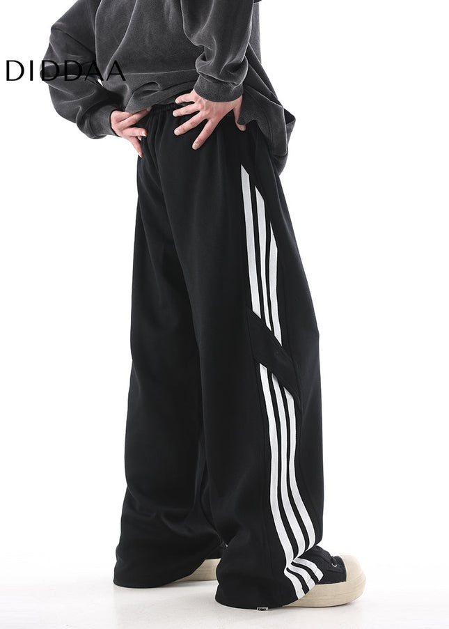 Grey Striped Loose Fit Wide-Leg Sweatpants - Unisex Sweatpants