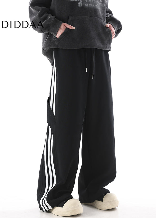 Grey Striped Loose Fit Wide-Leg Sweatpants - Unisex Sweatpants