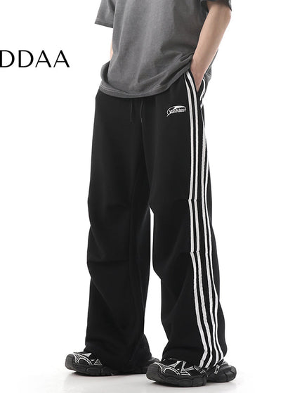 Grey Striped Loose Wide-Leg Sweatpants for Men - S / Black - Unisex Sweatpants