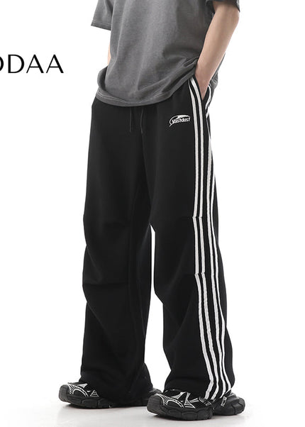 Grey Striped Loose Wide-Leg Sweatpants for Men - S / Black - Unisex Sweatpants