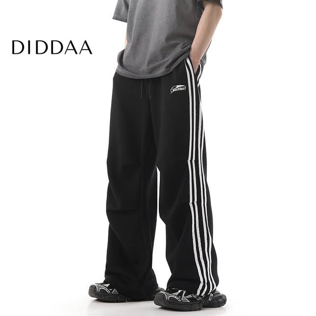 Grey Striped Loose Wide-Leg Sweatpants for Men - S / Black - Unisex Sweatpants