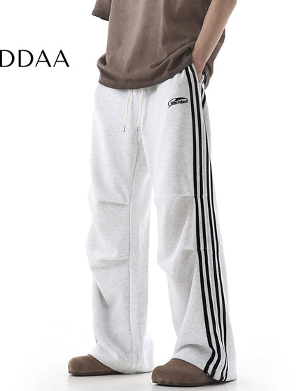 Grey Striped Loose Wide-Leg Sweatpants for Men - S / White - Unisex Sweatpants