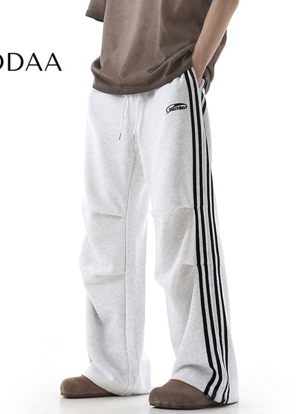 Grey Striped Loose Wide-Leg Sweatpants for Men - S / White - Unisex Sweatpants