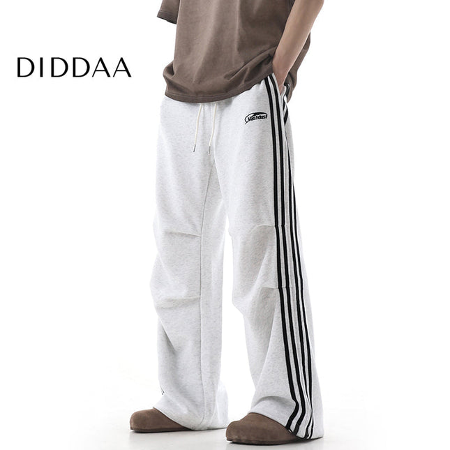 Grey Striped Loose Wide-Leg Sweatpants for Men - S / White - Unisex Sweatpants