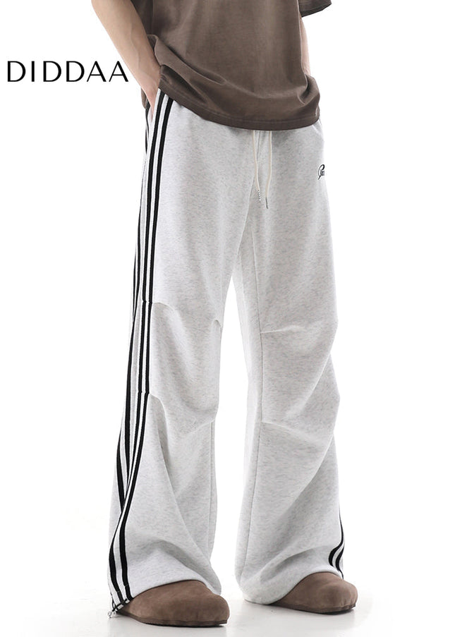 Grey Striped Loose Wide-Leg Sweatpants for Men - Unisex Sweatpants