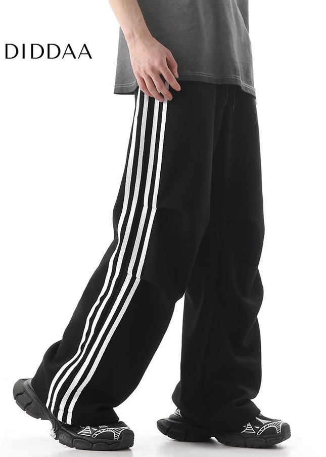 Grey Striped Loose Wide-Leg Sweatpants for Men - Unisex Sweatpants