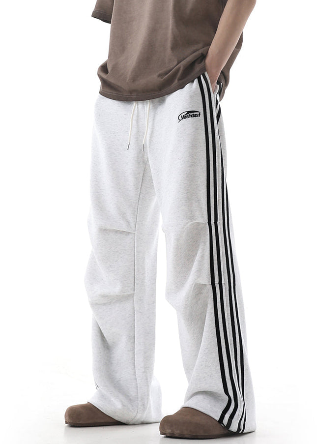 Grey Striped Loose Wide-Leg Sweatpants for Men - Unisex Sweatpants
