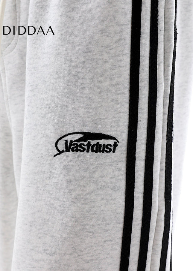 Grey Striped Loose Wide-Leg Sweatpants for Men - Unisex Sweatpants