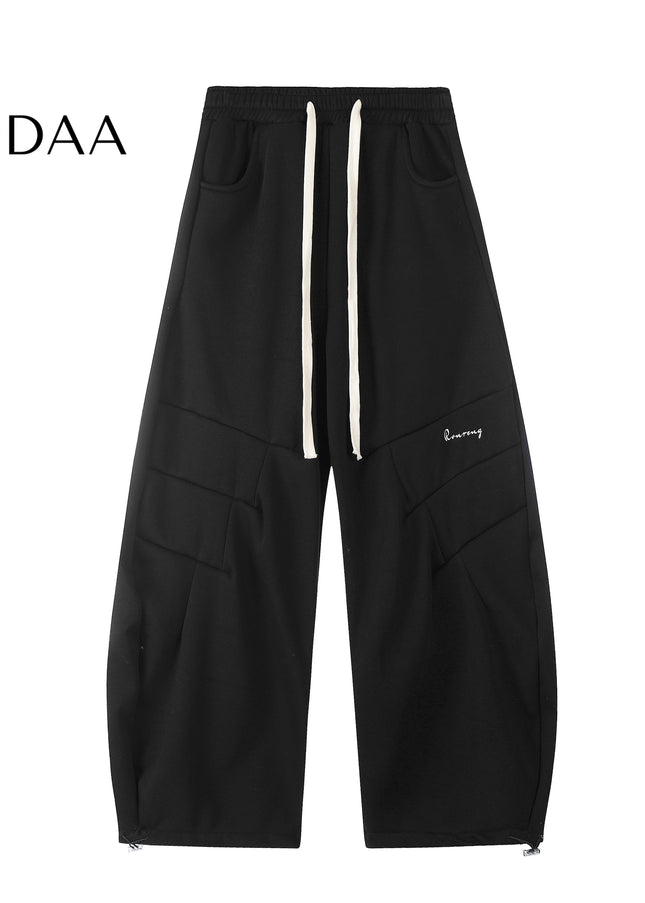 Grey Velvet Loose Wide-Leg Banana Pants - S / Black - Unisex Sweatpants