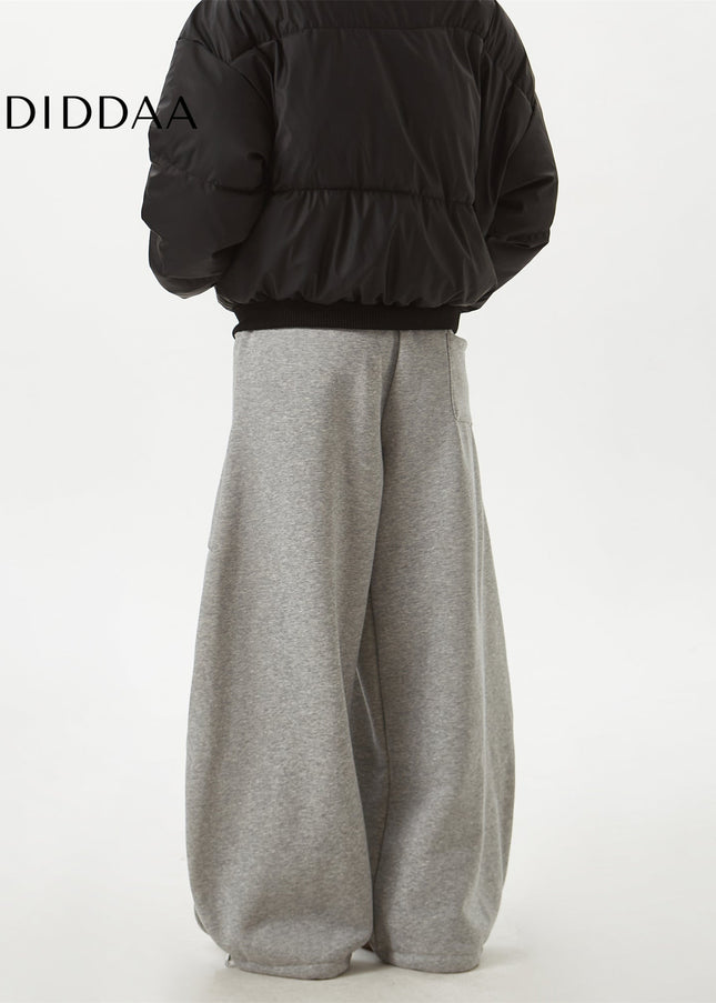 Grey Velvet Loose Wide-Leg Banana Pants - Unisex Sweatpants