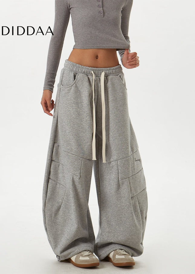 Grey Velvet Loose Wide-Leg Banana Pants - Unisex Sweatpants