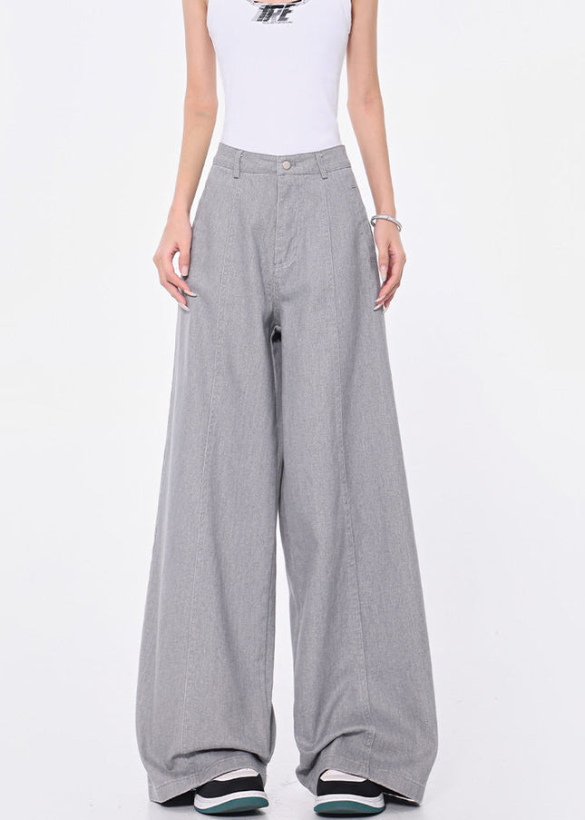Grey Vintage Wash Loose Wide-Leg Jeans for Women - Women’s Jeans