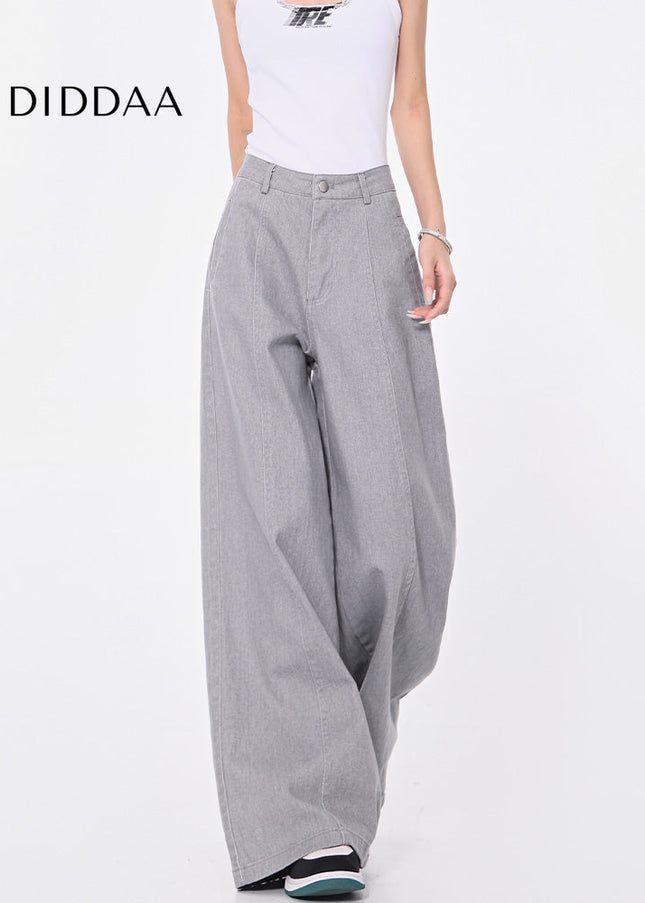Grey Vintage Wash Loose Wide-Leg Jeans for Women - Women’s Jeans