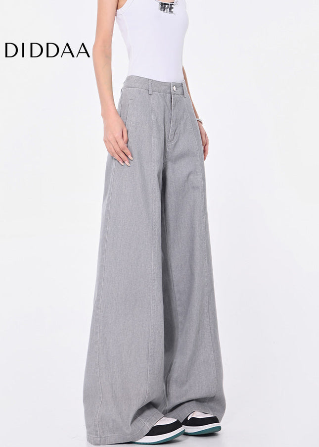 Grey Vintage Wash Loose Wide-Leg Jeans for Women - Women’s Jeans