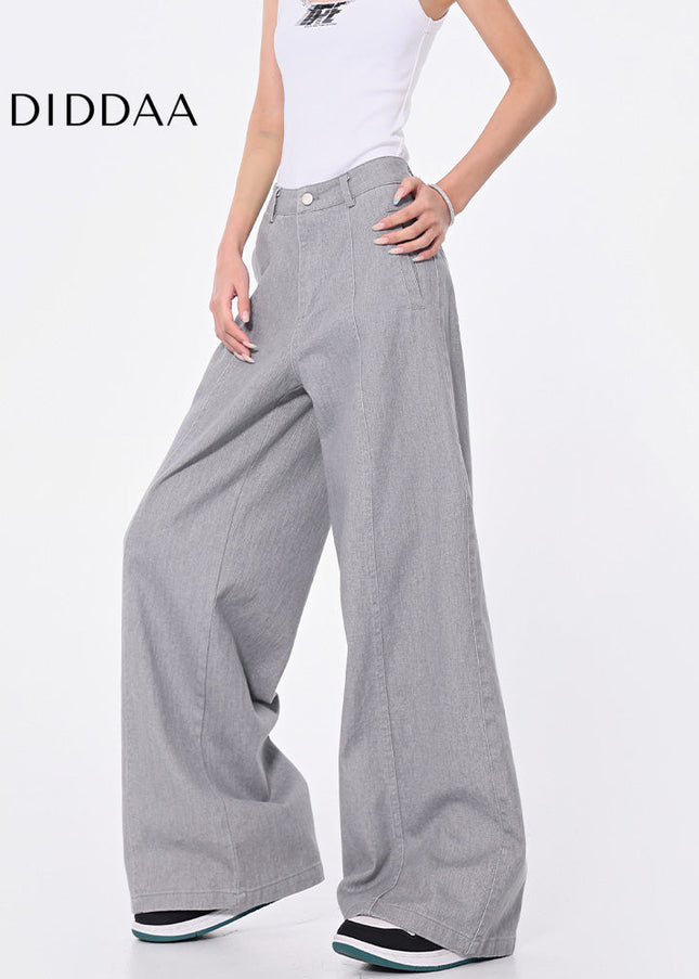 Grey Vintage Wash Loose Wide-Leg Jeans for Women - Women’s Jeans