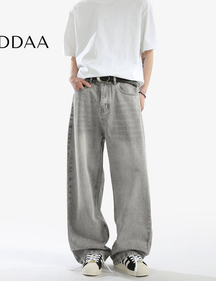 Grey Vintage Washed Loose Straight Casual Jeans - S / Grey - Men’s Jeans