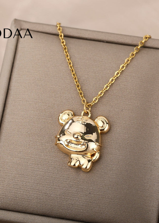 Grumpy Pendant Necklace | Gold Silver Bear Animal Chain - Gold - Necklaces