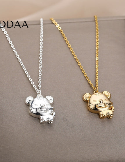 Grumpy Pendant Necklace | Gold Silver Bear Animal Chain - Silver - Necklaces