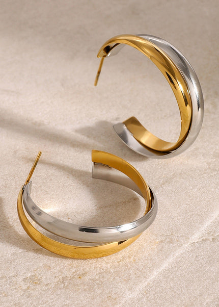 Jieding European and American stainless steel, gold and silver, color-blocked, C-shaped winding studs, high-end personality, temperament earrings, cross-border jewelry