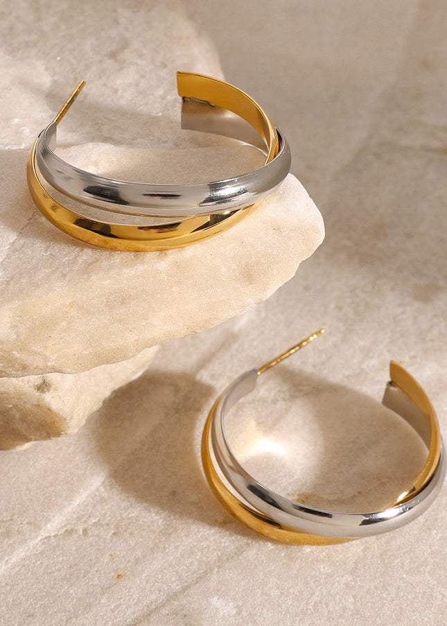 Jieding European and American stainless steel, gold and silver, color-blocked, C-shaped winding studs, high-end personality, temperament earrings, cross-border jewelry