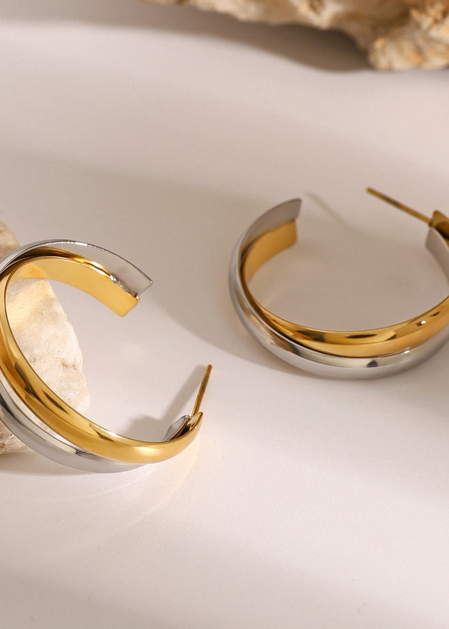 Jieding European and American stainless steel, gold and silver, color-blocked, C-shaped winding studs, high-end personality, temperament earrings, cross-border jewelry