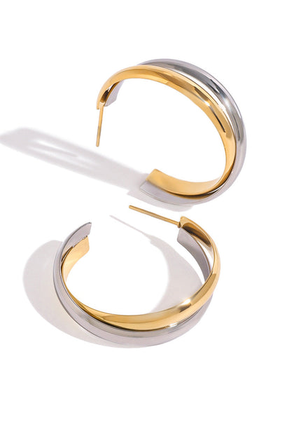 Jieding European and American stainless steel, gold and silver, color-blocked, C-shaped winding studs, high-end personality, temperament earrings, cross-border jewelry