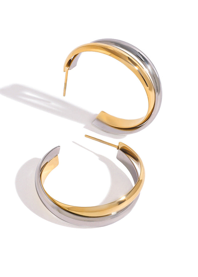 Jieding European and American stainless steel, gold and silver, color-blocked, C-shaped winding studs, high-end personality, temperament earrings, cross-border jewelry