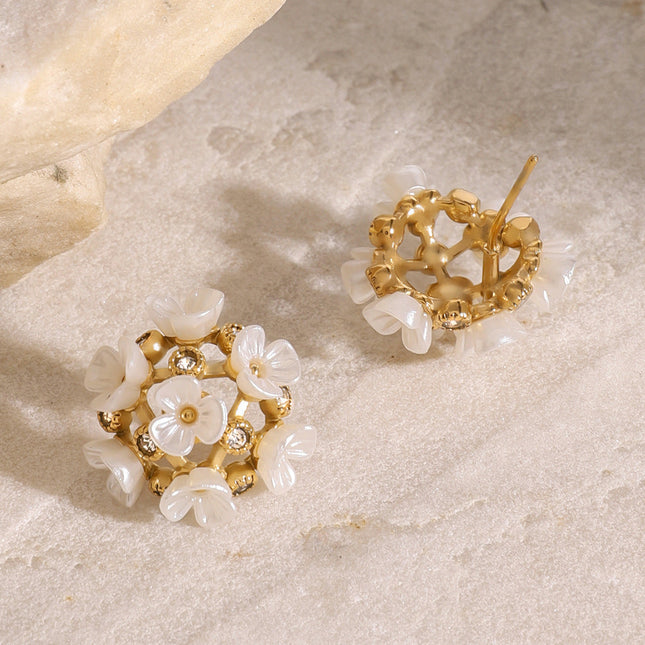 Jieding European and American stainless steel zircon flower stud earrings high-quality non-fading earrings titanium steel earrings earrings