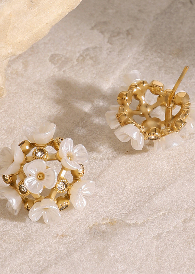 Jieding European and American stainless steel zircon flower stud earrings high-quality non-fading earrings titanium steel earrings earrings