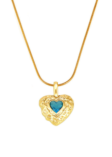 Vintage hammered copper crystal love pendant ins cold wind girl sweet niche design clavicle chain accessories