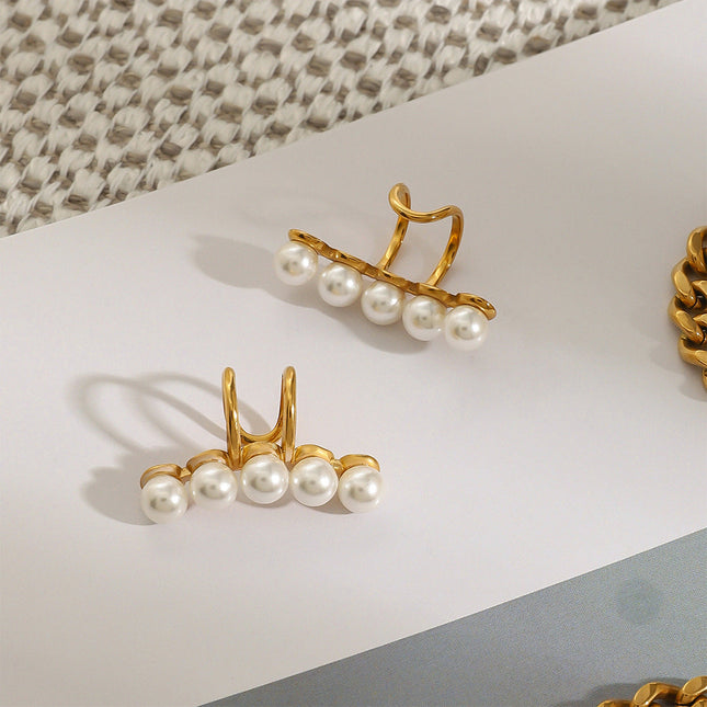 Jieding European and American stainless steel pearl ear clips, high-end sense of no ear piercings, ear bone clips, titanium steel light luxury earrings, cross-border jewelry