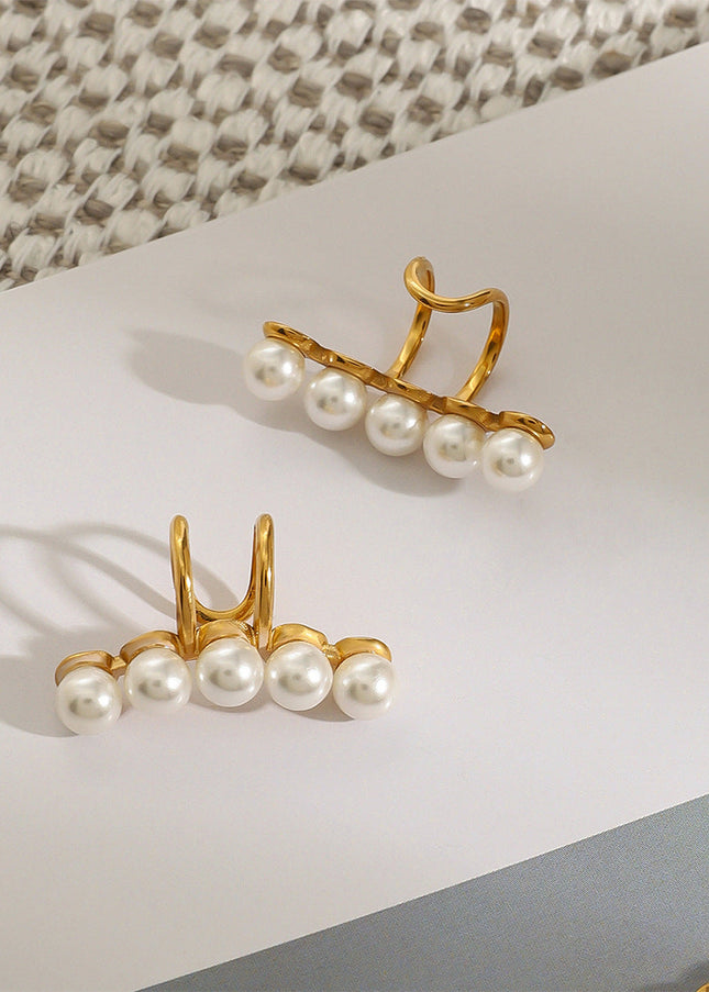 Jieding European and American stainless steel pearl ear clips, high-end sense of no ear piercings, ear bone clips, titanium steel light luxury earrings, cross-border jewelry