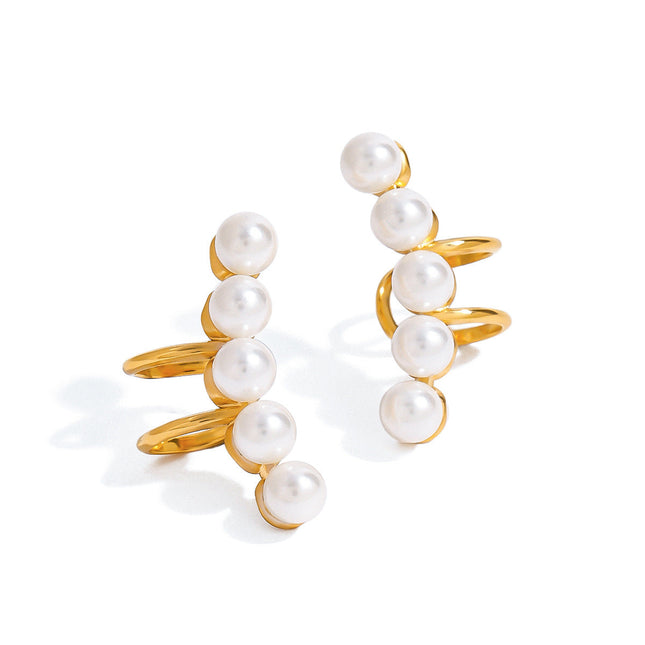 Jieding European and American stainless steel pearl ear clips, high-end sense of no ear piercings, ear bone clips, titanium steel light luxury earrings, cross-border jewelry