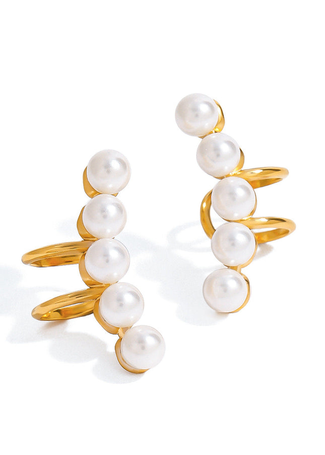 Jieding European and American stainless steel pearl ear clips, high-end sense of no ear piercings, ear bone clips, titanium steel light luxury earrings, cross-border jewelry