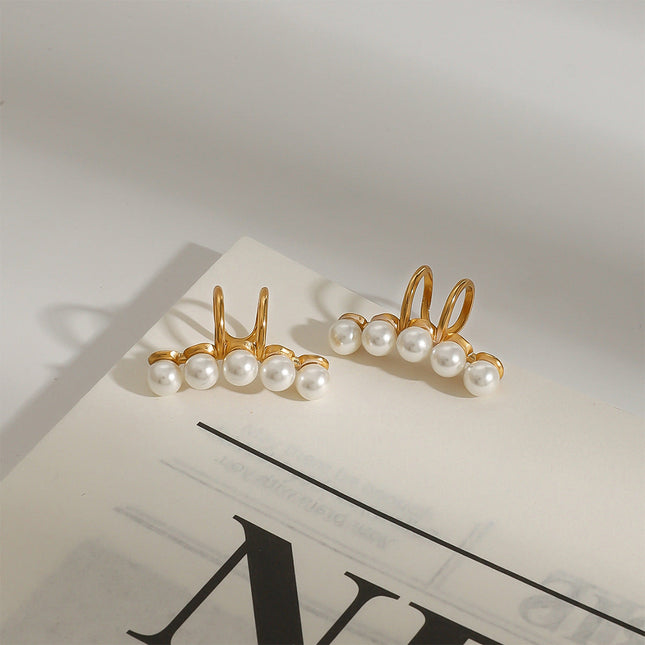 Jieding European and American stainless steel pearl ear clips, high-end sense of no ear piercings, ear bone clips, titanium steel light luxury earrings, cross-border jewelry