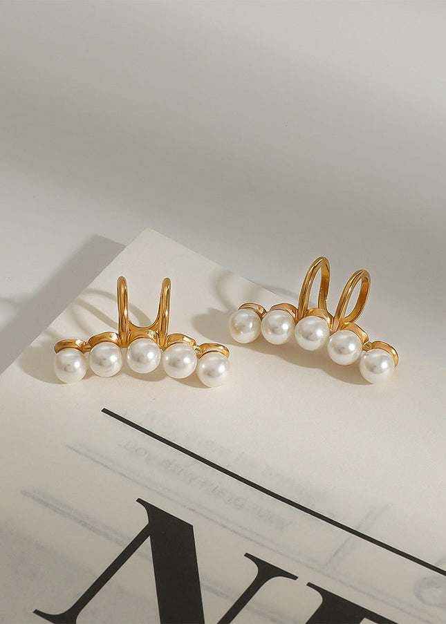 Jieding European and American stainless steel pearl ear clips, high-end sense of no ear piercings, ear bone clips, titanium steel light luxury earrings, cross-border jewelry